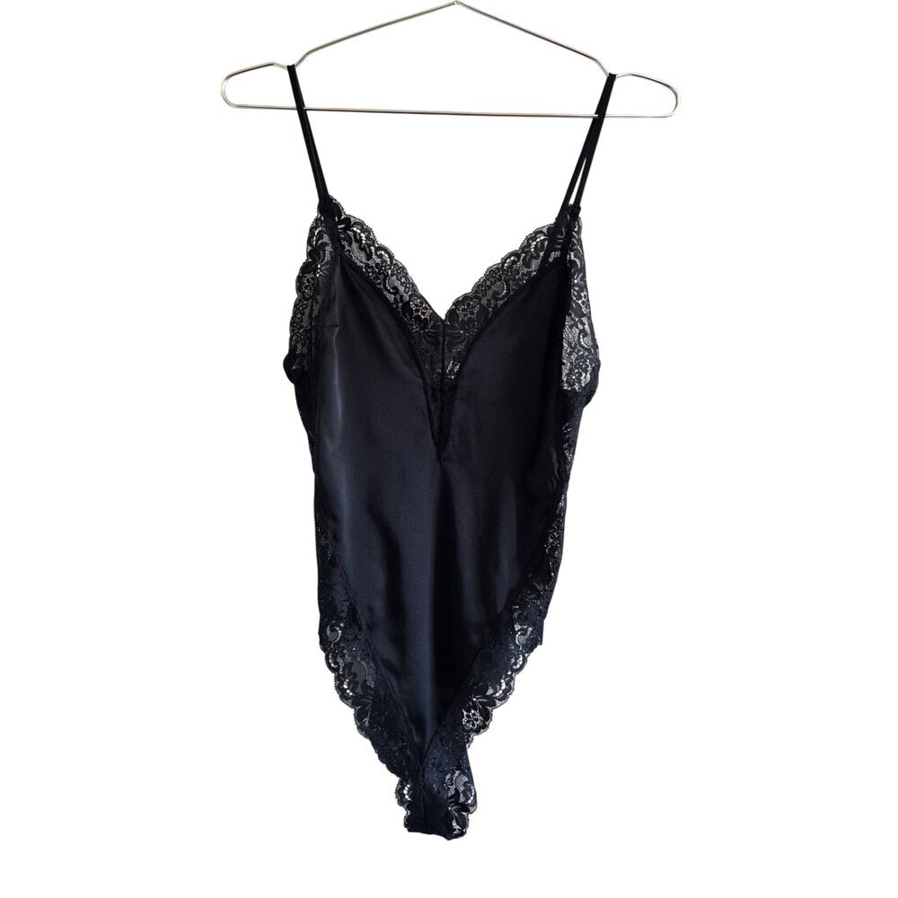 Fleur Du Mal Silk Venus Lace Teddy Bodysuit Black Size XS Plunge V-Neck Cheeky